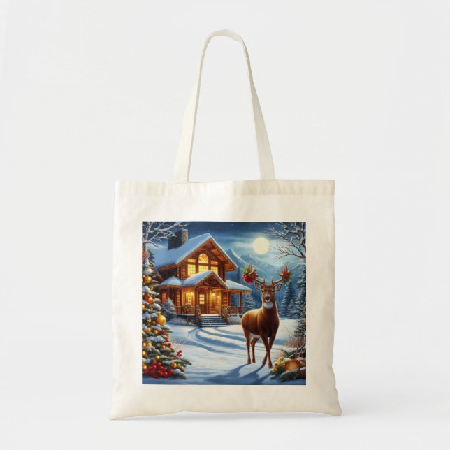 Bolsa Tote Natal/Inverno Deer Lodge (Frente)