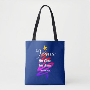 Bolsa Tote Natal JESUS LORD OF LORDS Personalizou AZUL