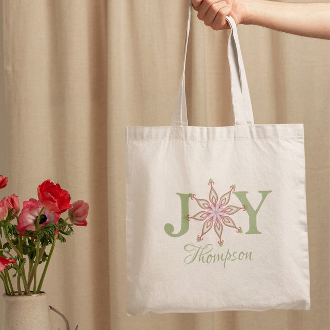 Bolsa Tote Natal Joy Typografia Festiva Whimsical (Festive Christmas joy typography tote bag with whimsical holiday lettering design.)