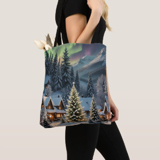 Bolsa Tote Natal Mágico, Aldeia de Montanha, Luzes Polares