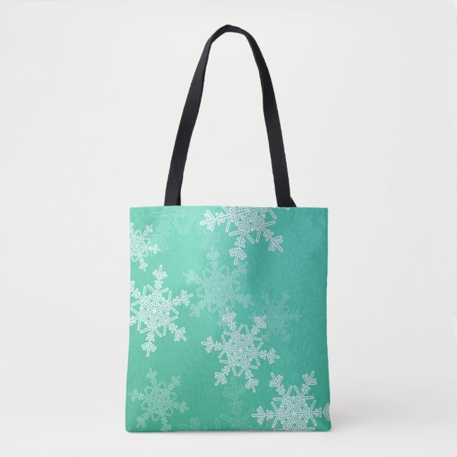 Bolsa Tote Natal Minimalista em Flocos de Neve Brancos (Frente)