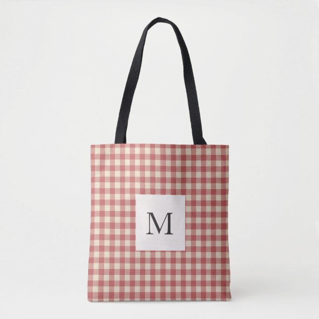 Bolsa Tote Natal Moderno Rustic Red Gingham (Frente)