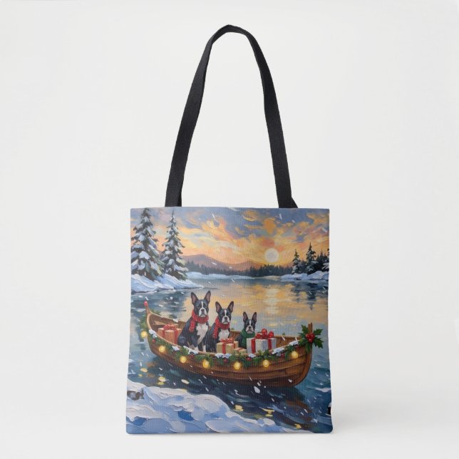 Bolsa Tote Natal no Barco do Boston Terrier (Frente)