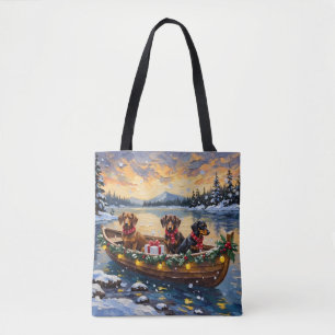 Bolsa Tote Natal no barco do Dachshund