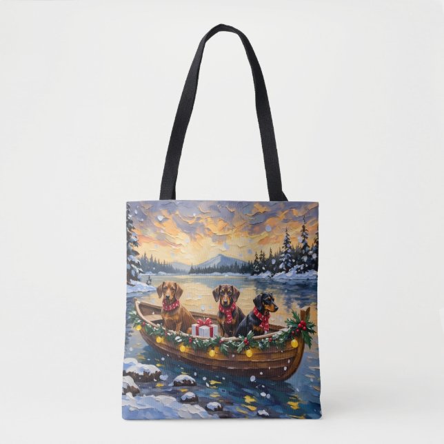 Bolsa Tote Natal no barco do Dachshund (Frente)