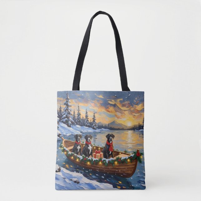 Bolsa Tote Natal no Barco do Grande Danês (Frente)