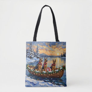 Bolsa Tote Natal no barco do Pastor Alemão