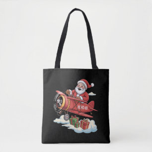 Bolsa Tote Natal Papai Noel Piloto Voando Avião Presente