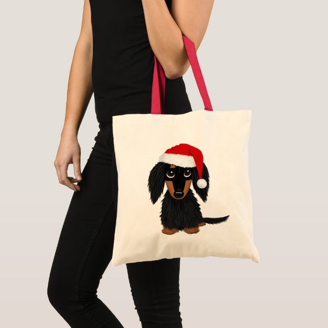 Bolsa Tote Natal para Papais noeis de Tan Dachshund (Frente (produto))