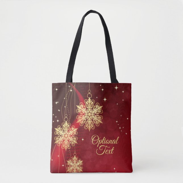 Bolsa Tote Natal Personalizado do Floco de Neve Vermelho e Do (Frente)