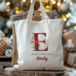 Bolsa Tote Natal personalizado do monograma presente<br><div class="desc">Este monograma personalizado de Natal e design de nomes é perfeito tanto para crianças como para adultos. Esta pode ser impressa com qualquer nome e letra. Fácil de editar e ter impresso! Estes fazem um presente de Natal perfeito, estocador, troca de presentes de férias ou uso como saco de presentes!...</div>