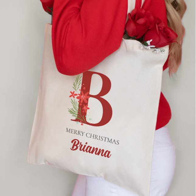 Bolsa Tote Natal personalizado do monograma presente (Criador carregado)