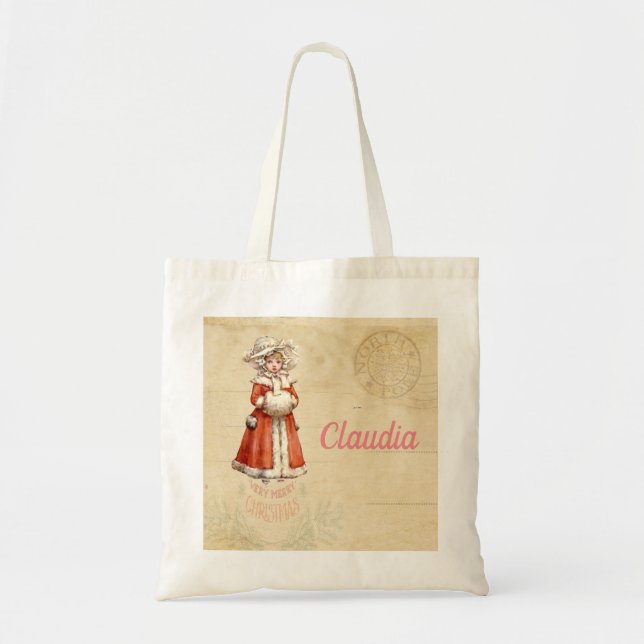 Bolsa Tote Natal Personalizado do Pequeno Caroler Vitoriano (Frente)