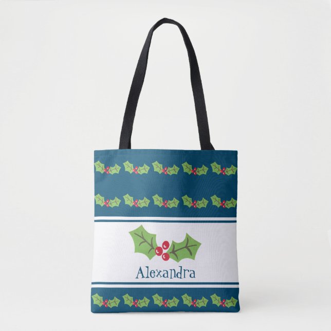 Bolsa Tote Natal Personalizado Holly & Berries (Frente)
