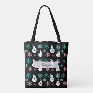 Bolsa Tote Natal personalizado para homens de neve e flocos d