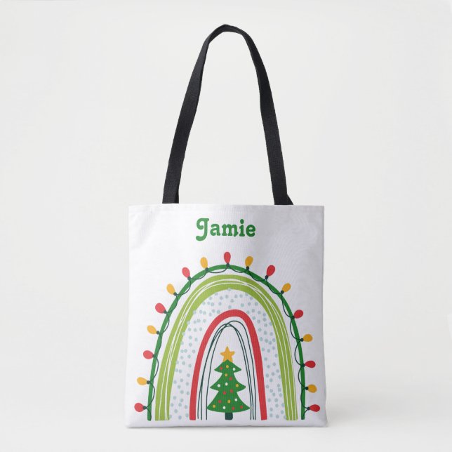 Bolsa Tote Natal personalizado, vermelho e verde (Frente)