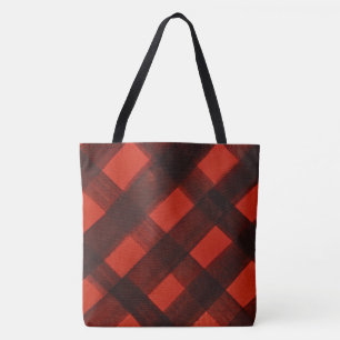 Bolsa Tote Natal Pintado de Vermelho Preto Xadrez Tartan Feri