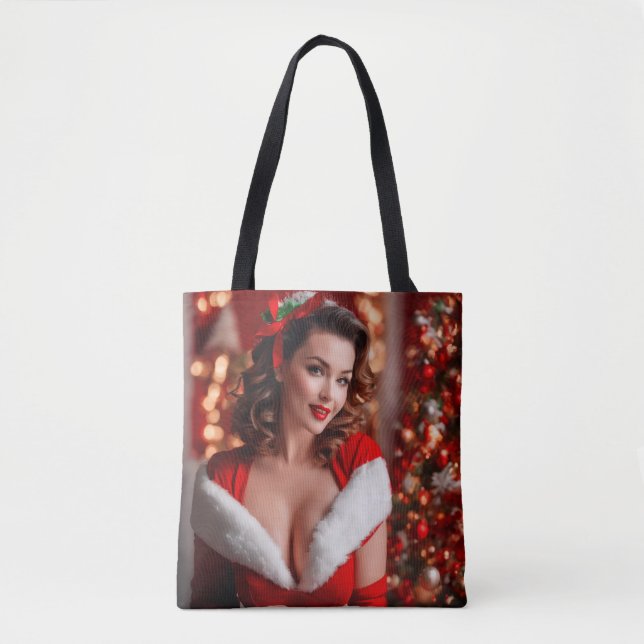 Bolsa Tote Natal Pinup Santa Claus Lady (Frente)