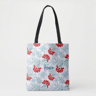 Bolsa Tote Natal, Rowan, vermelho, branco, flocos de neve