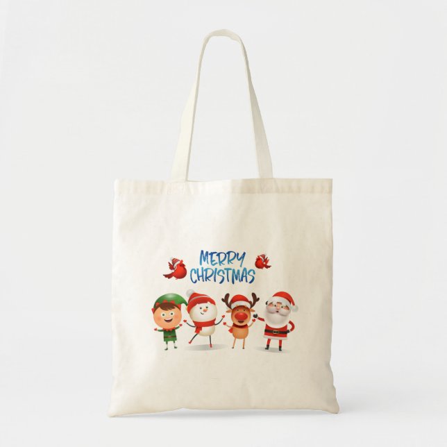 Bolsa Tote Natal Rudolf A Reindeer e Amigos (Frente)