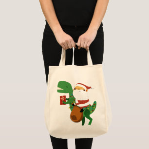 Bolsa Tote Natal Santa Claus T-rex Dinossaur Sleigh