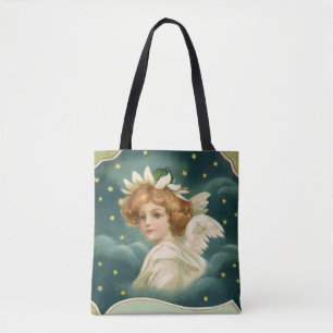 Bolsa Tote Natal vintage, anjo do Victorian com estrelas