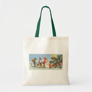 Bolsa Tote Natal vintage, duendes no inverno da floresta da