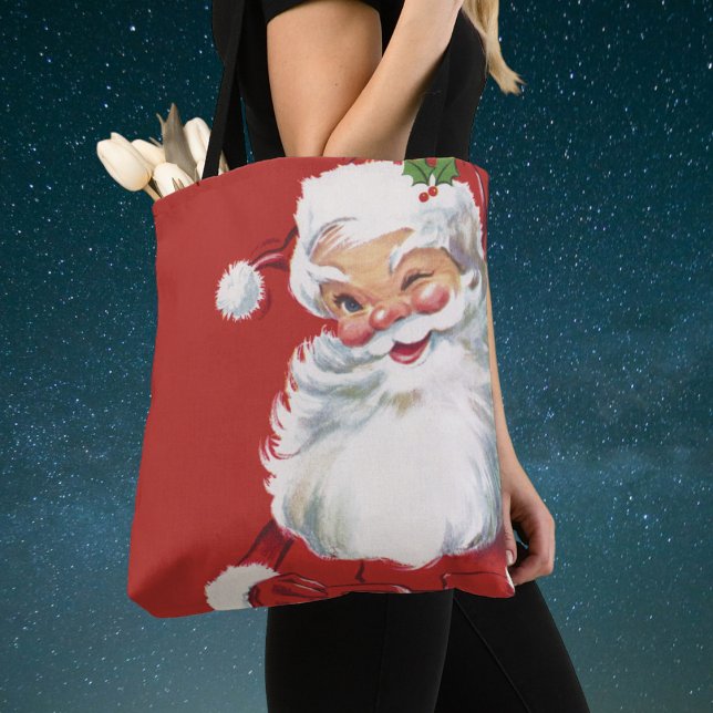 Bolsa Tote Natal Vintage, Papai Noel Alegre Piscando (Criador carregado)