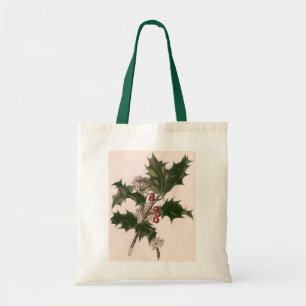 Bolsa Tote Natal vintage, planta do azevinho com bagas