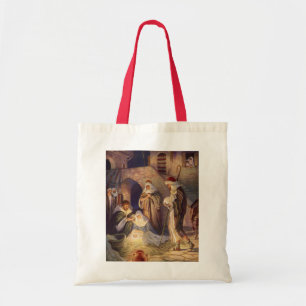 Bolsa Tote Natal vintage, três pastores e bebê Jesus