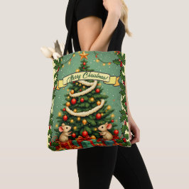 Bolsa Tote Natal Vitoriano Ratos Felizes Vermelho Verde Azevi