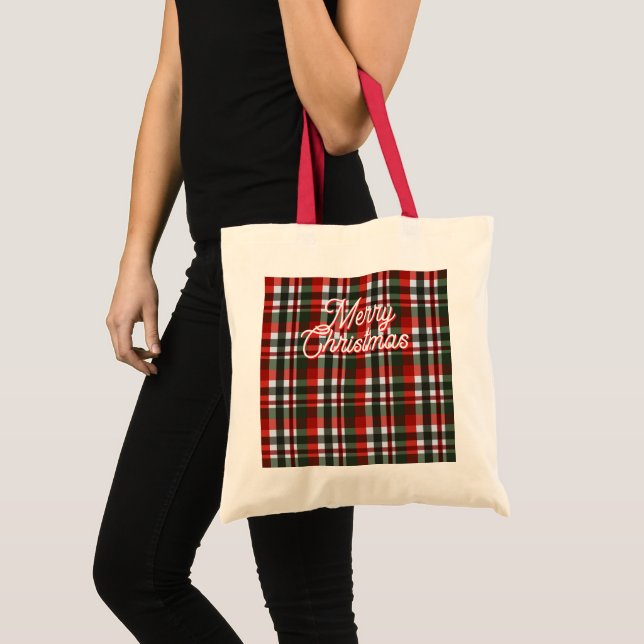Bolsa Tote Natal Xadrez Vermelho e Verde (Frente (produto))