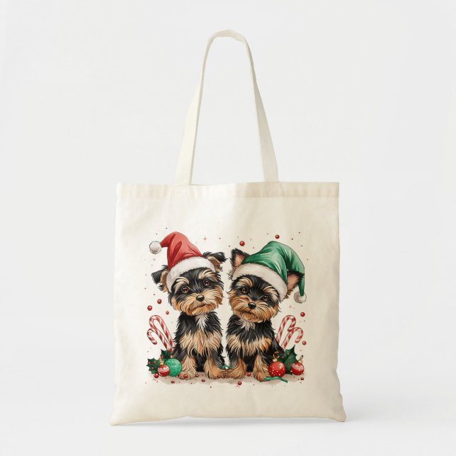 Bolsa Tote Natal Yorkshire Terrier Dogs (Frente)