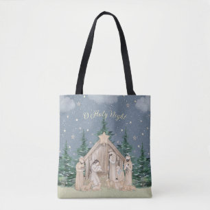 Bolsa Tote Natividade de Natal em Aquarela