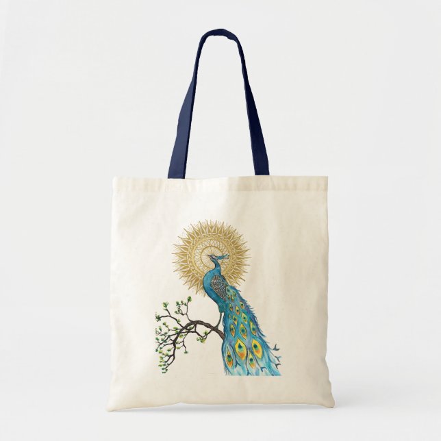 Bolsa Tote Natural de Peacock Mandala (Frente)