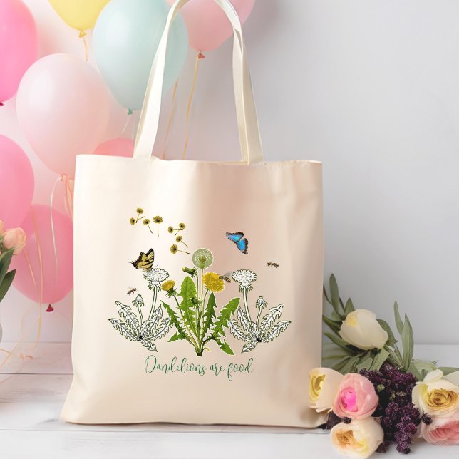 Bolsa Tote Nature Dandelions Butterflies Dizendo (Criador carregado)