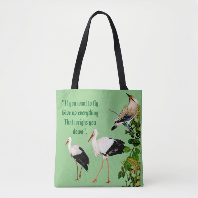 Bolsa Tote Nature Greenery Deixa Pássaros Água Monograma (Frente)