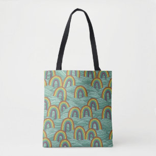 Bolsa Tote Natureza Arco-Íris: Composição Vintage Desenhada À