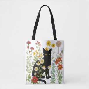 Bolsa Tote Natureza Botânica – Gato Preto no Jardim de Flores