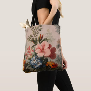 Bolsa Tote Natureza-morta floral vintage com flores tropicais