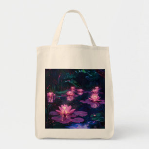 Bolsa Tote Natureza Zen da Meia-Noite com Lírio Rosa