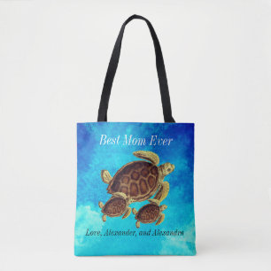Bolsa Tote  Náutica - Melhor Mãe, Turtle Aquarela 