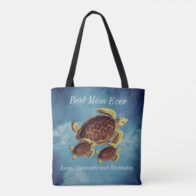 Bolsa Tote Náutica - Melhor Mãe, Turtle Aquarela (Verso)