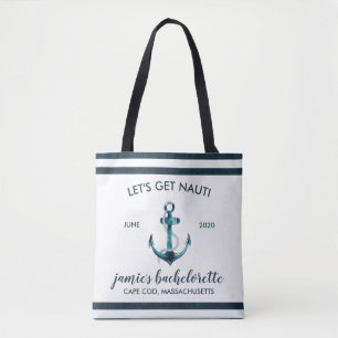 Bolsa Tote Náutica Navy & Branco Personalizado para Noiva