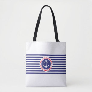 Bolsa Tote Nautical Anchor Design with Navy Stripes