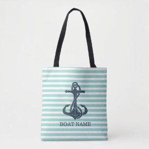 Bolsa Tote Náutico,Âncora,Listras Verde Menta