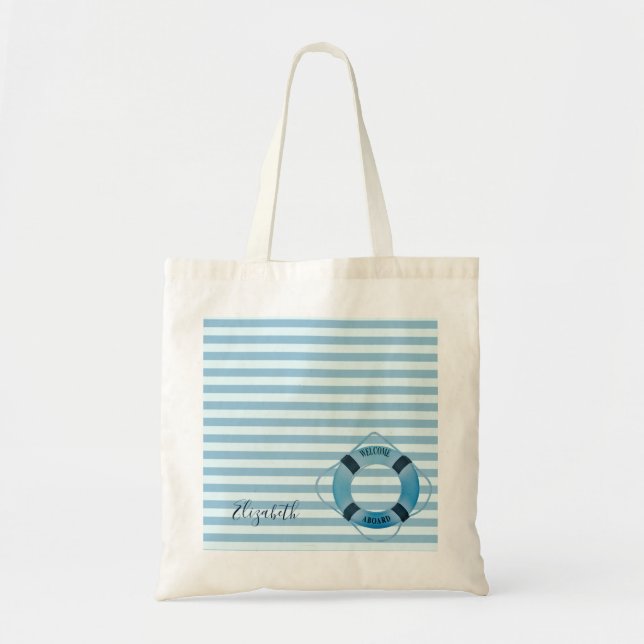 Bolsa Tote Náutico, Listras Azuis Claras (Frente)