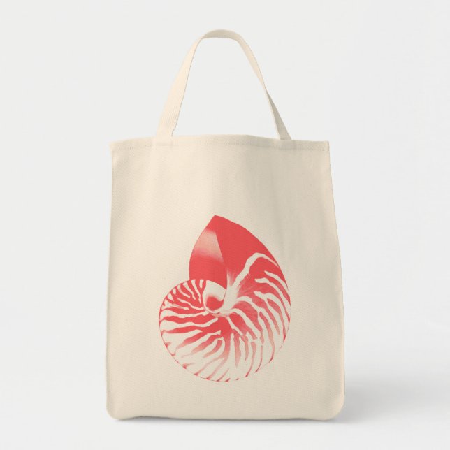 Bolsa Tote Nautilus - coral rosa e branco (Frente)