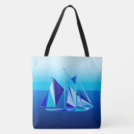 Bolsa Tote Nave de vela geométrica moderna / Iate, Azul Cobal