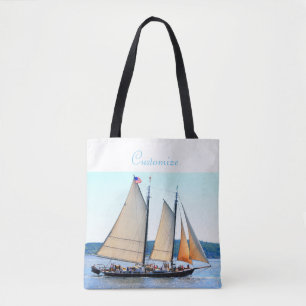 Bolsa Tote navigação de madeira de três escunas